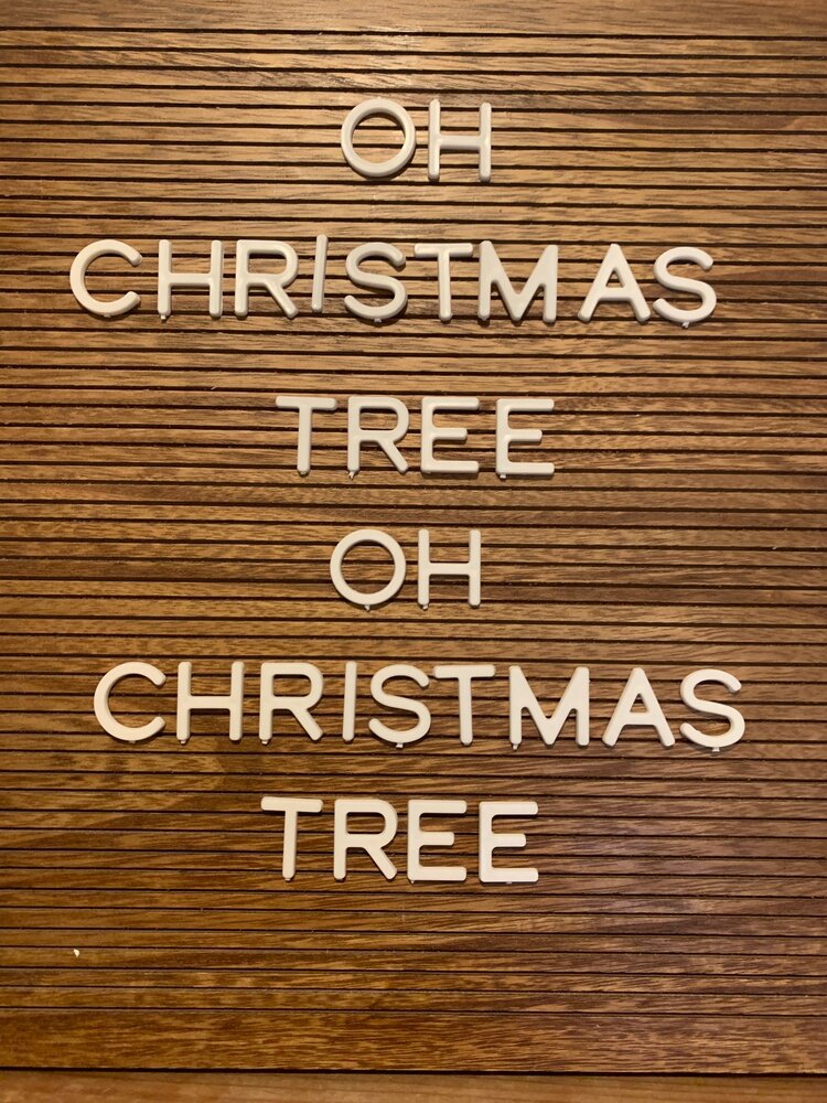 Oh Christmas Tree message on wooden letterboard