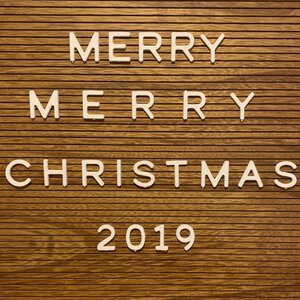 merry merry Christmas 2019 message sign on wooden letterboard